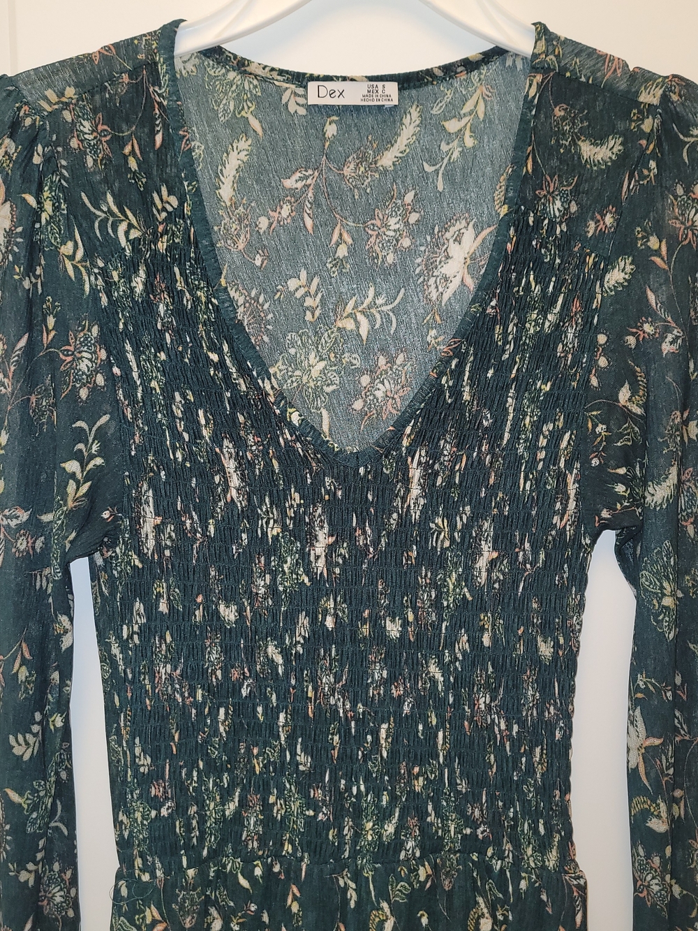 Dex Hunter Green Floral Maxi Dress Small Boho Cottagecore Smocked Waist - Picture 3 of 7